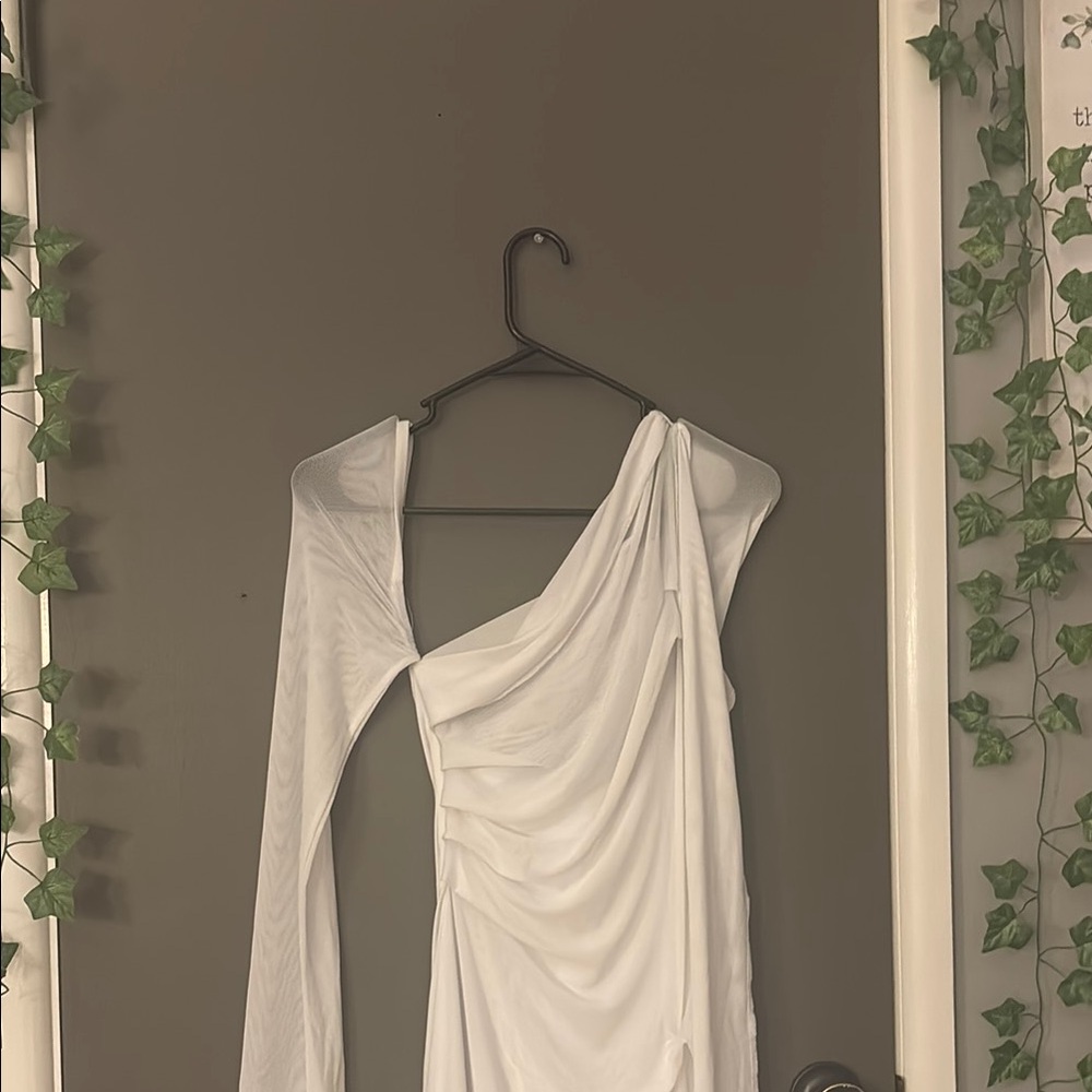 SHEIN White Long Sleeve Draped Dress
